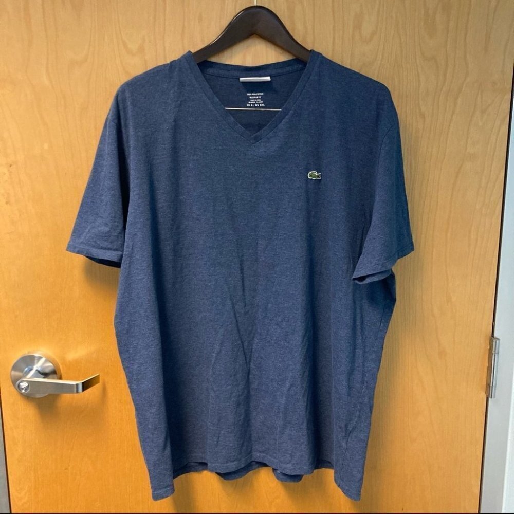 LACOSTE Sz 3X Pima  Cotton V-Neck Regular Fit Indigo Blue Tee T-Shirt